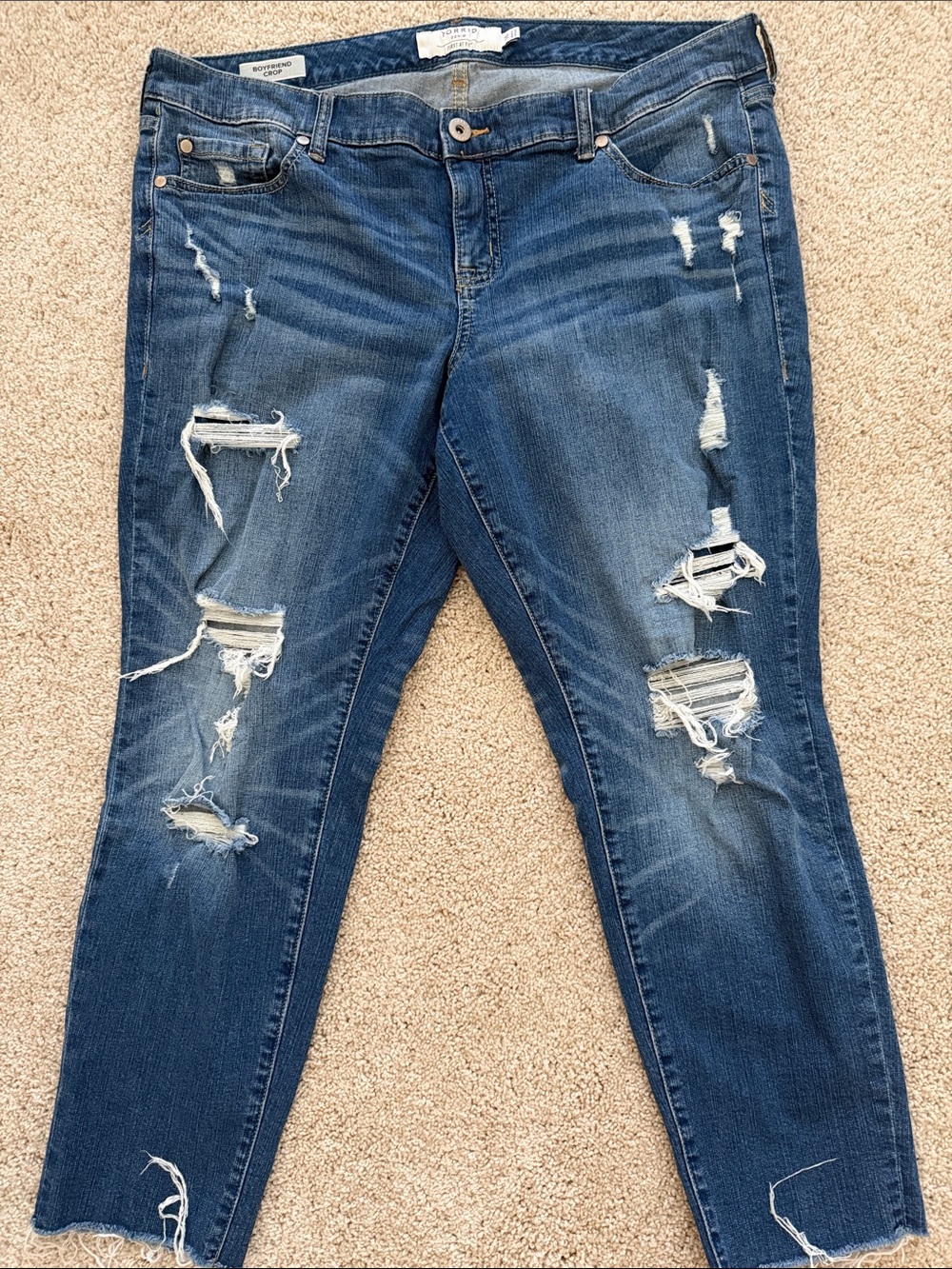 torrid Distressed Boyfriend Jeans in Blue Wash